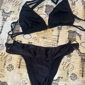 VIX HURLEY Black Bikini Set with Gold Accents D Cup Large